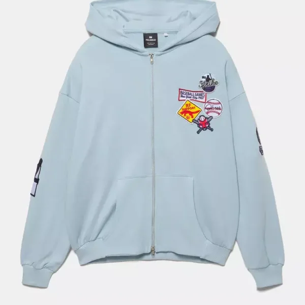 Sudadera capucha cremallera parches